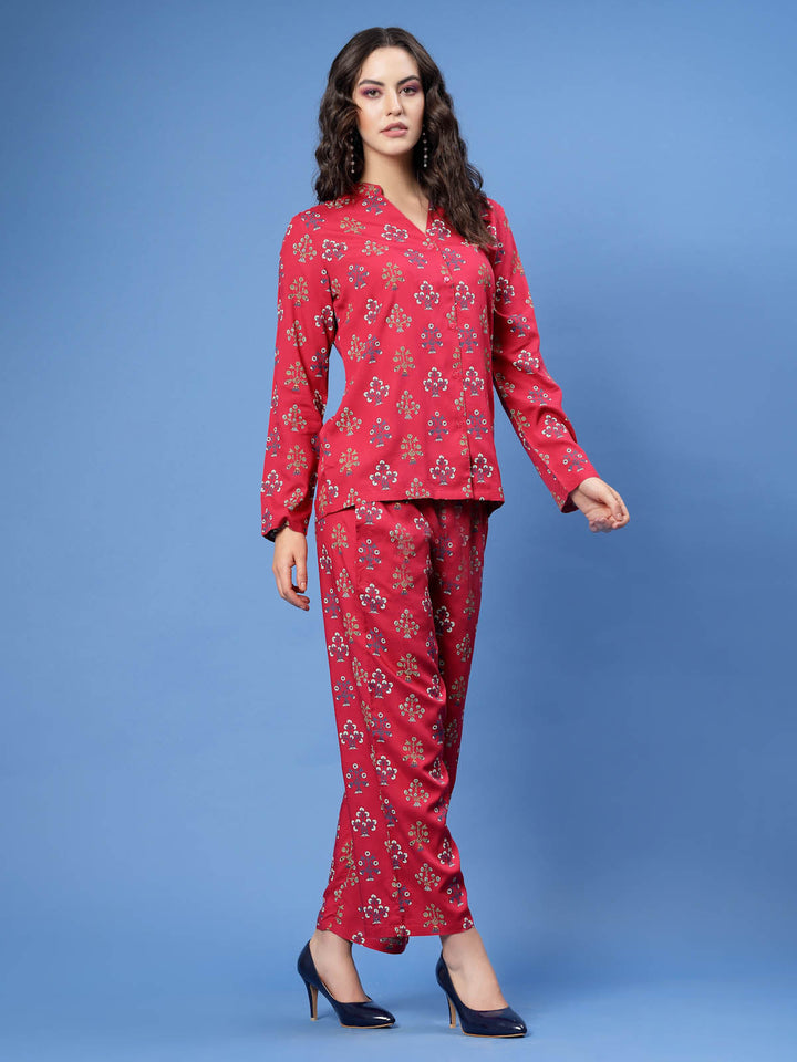 Ethnic Motifs Printed Mandarin Collar Shirt & Trouser