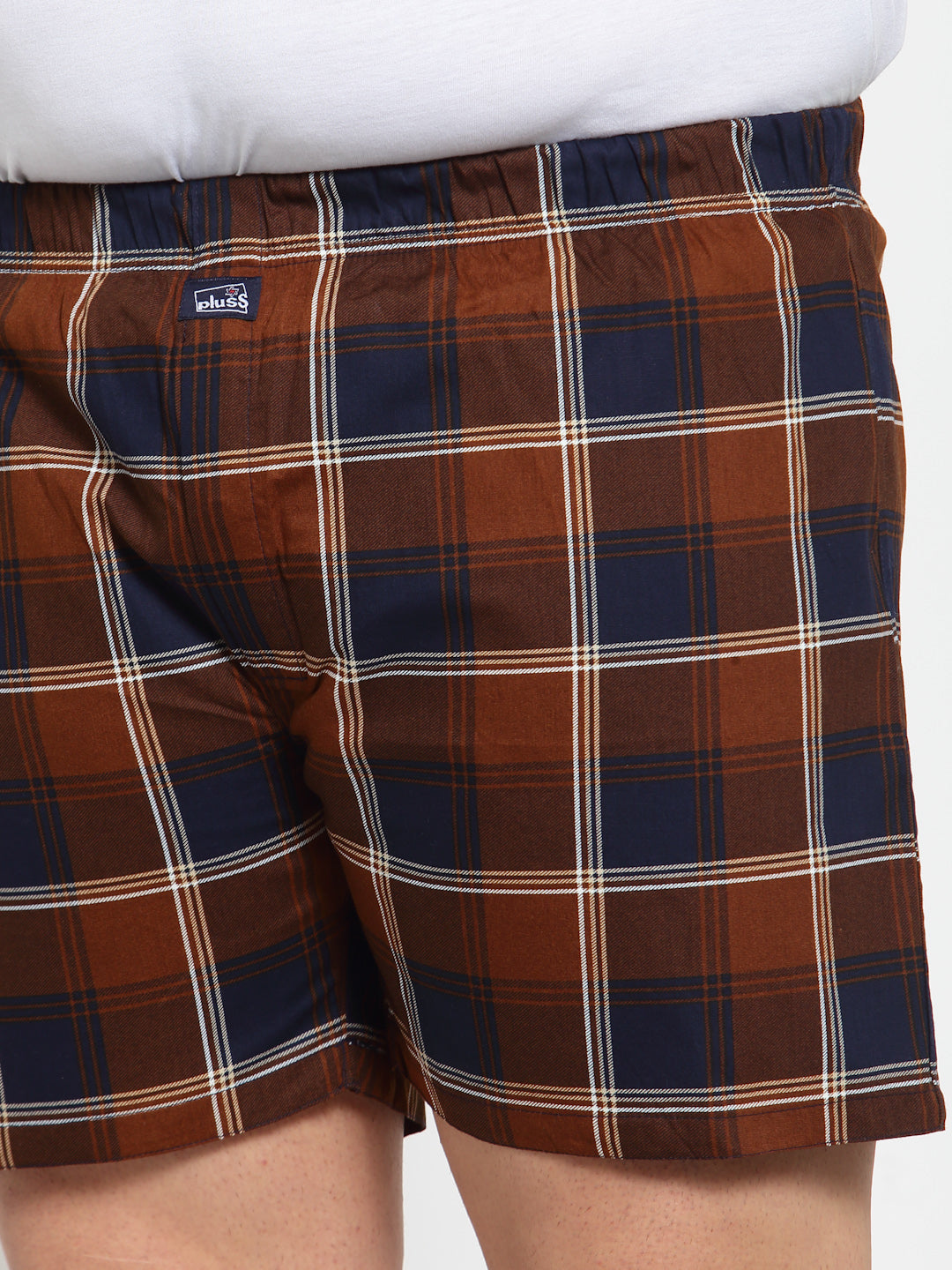 Men Brown & Navy Blue Pure Cotton Checked Boxers MBX208E