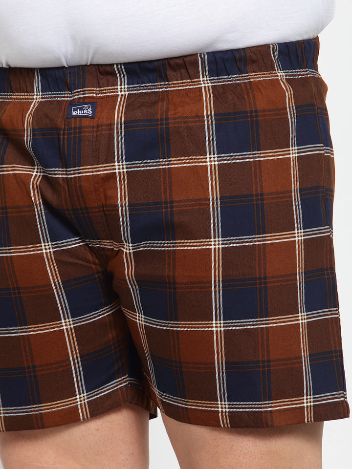 Men Brown & Navy Blue Pure Cotton Checked Boxers MBX208E