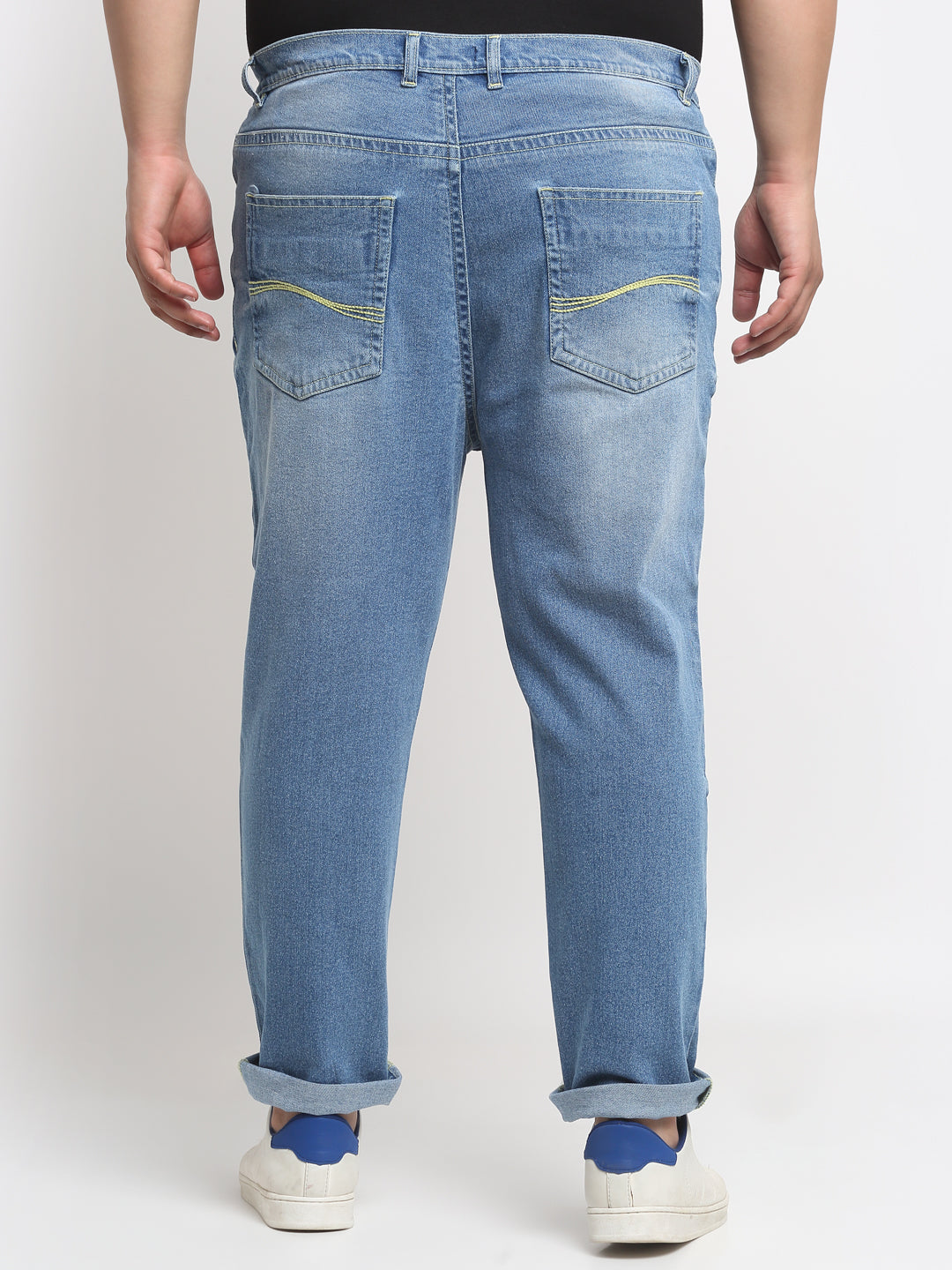 Men Blue Comfort Mildly Distressed Light Fade Cotton Stretchable Jeans