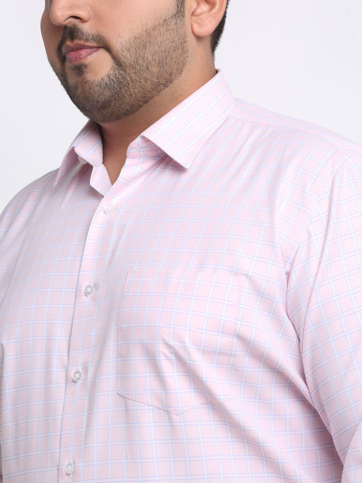 plusS Plus Size Pink Checked Cotton Formal Shirt