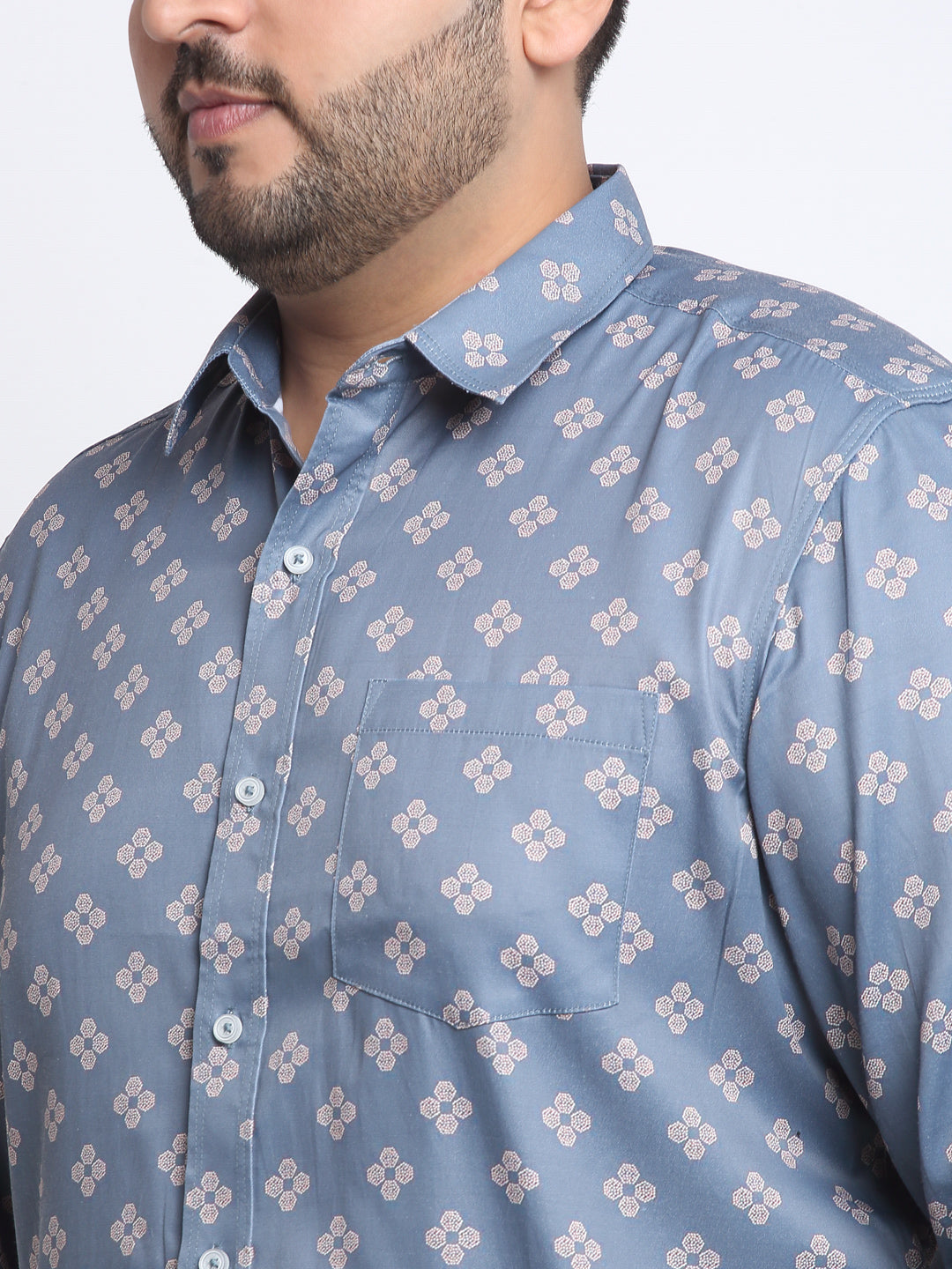 Men Plus Size Floral Printed Cotton Casual Shirt