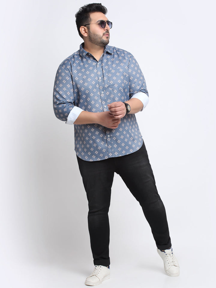 Men Plus Size Floral Printed Cotton Casual Shirt