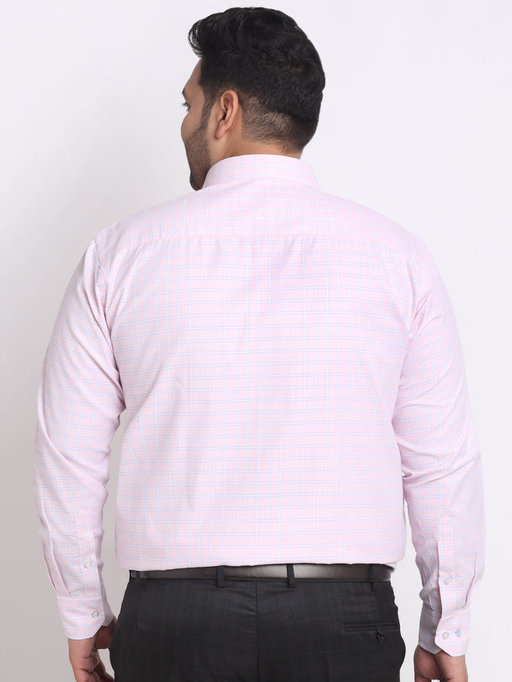 plusS Plus Size Pink Checked Cotton Formal Shirt