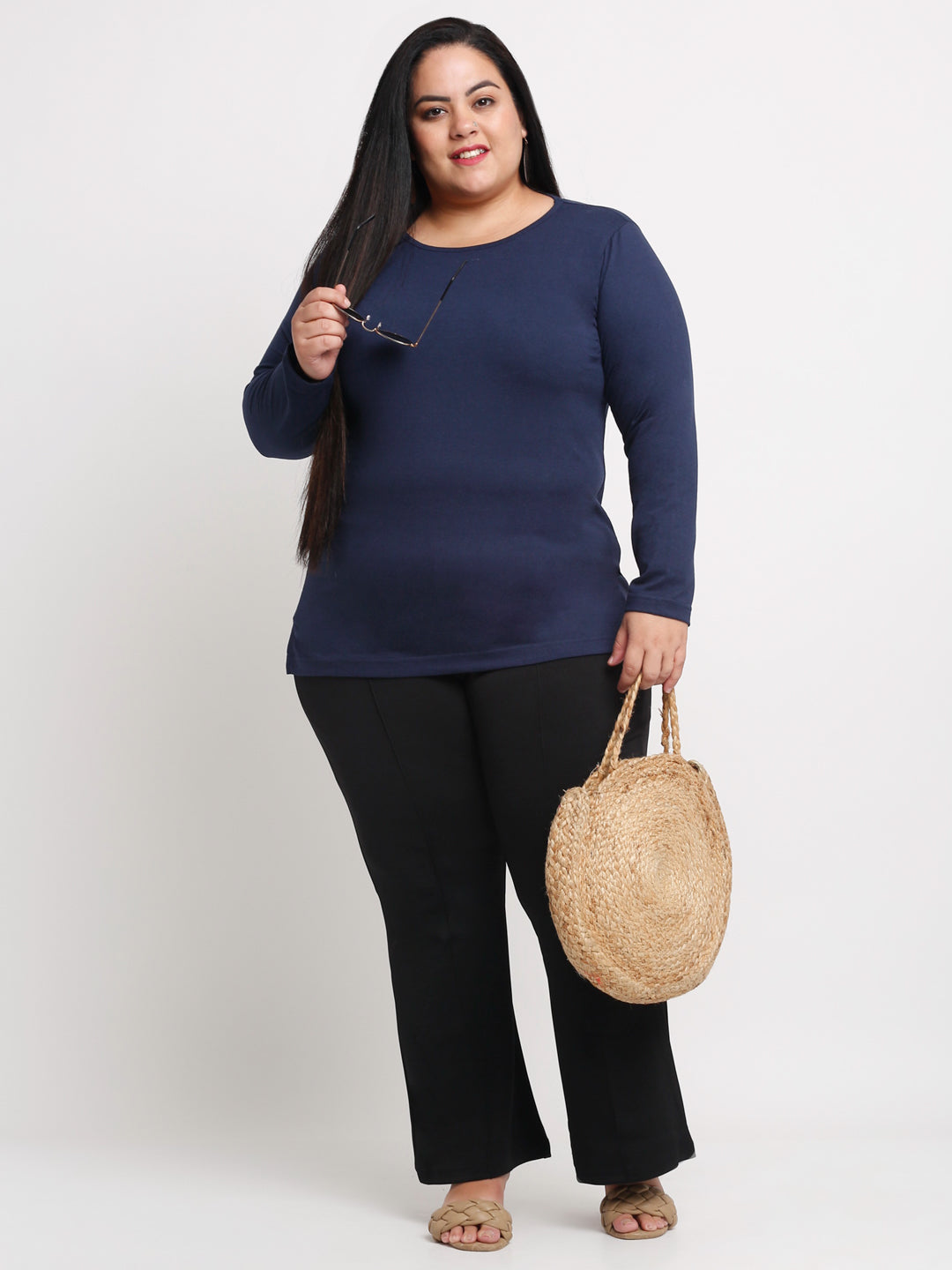 Women Plus Size Navy Blue T-shirt