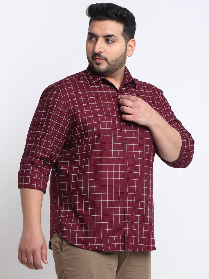 plusS Grid Tattersall Checks Checked Cotton Casual Shirt