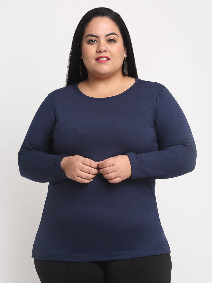 Women Plus Size Navy Blue T-shirt