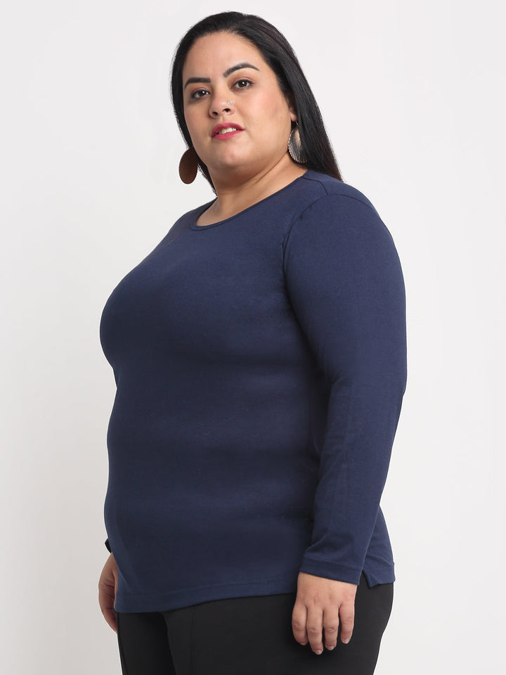 Women Plus Size Navy Blue T-shirt