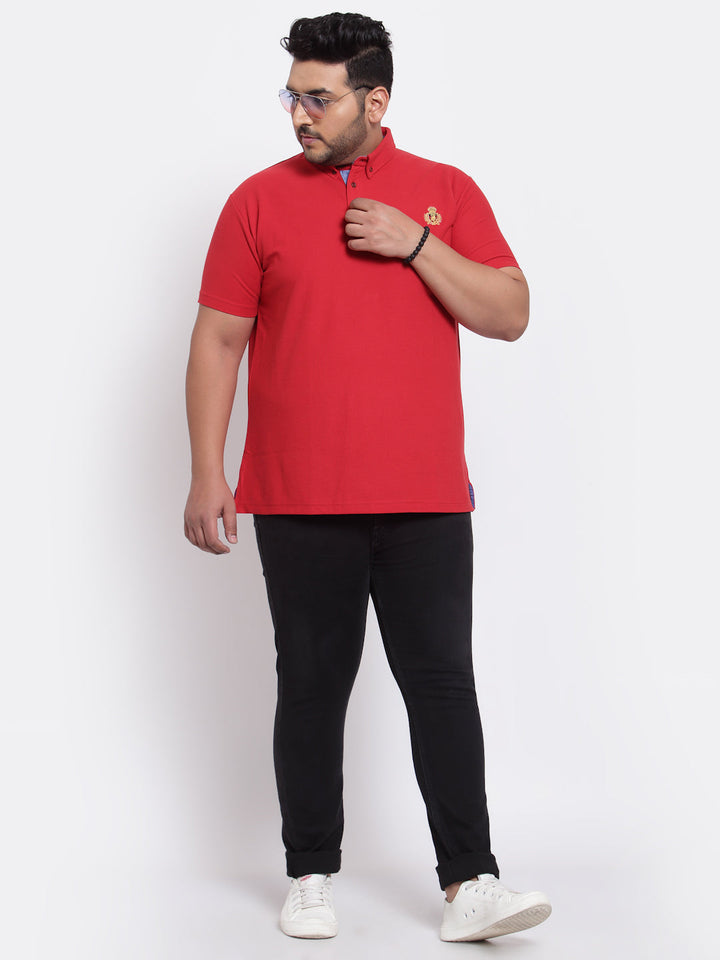 PlusS Men Red Solid Polo T-shirt