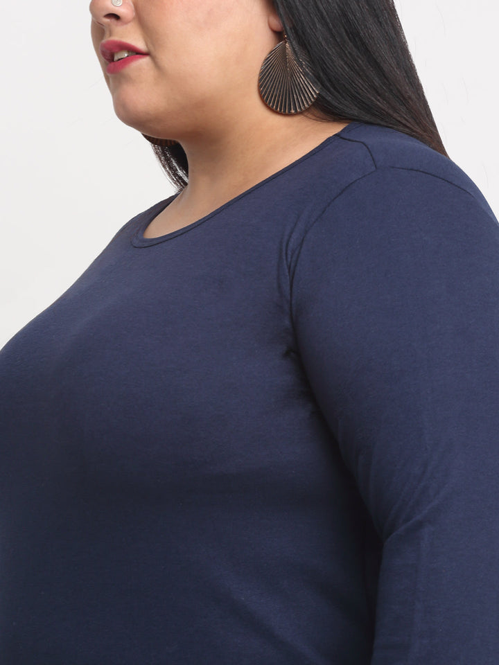 Women Plus Size Navy Blue T-shirt