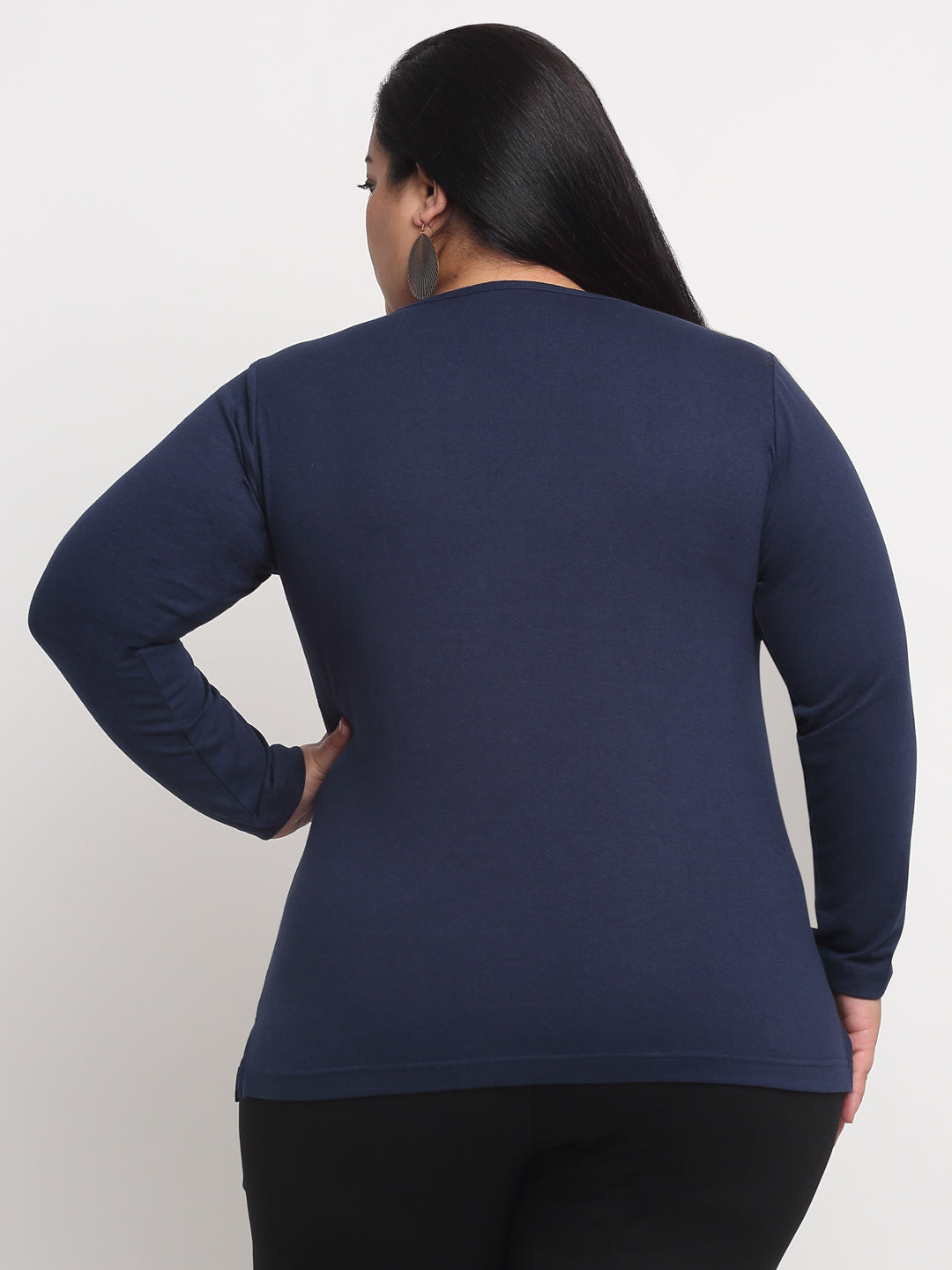 Women Plus Size Navy Blue T-shirt