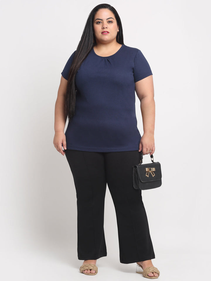 Women Plus Size Navy Blue T-shirt