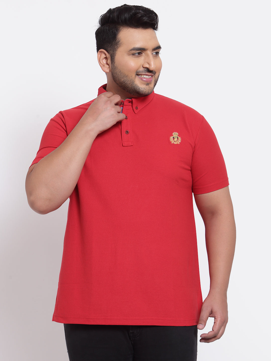 PlusS Men Red Solid Polo T-shirt