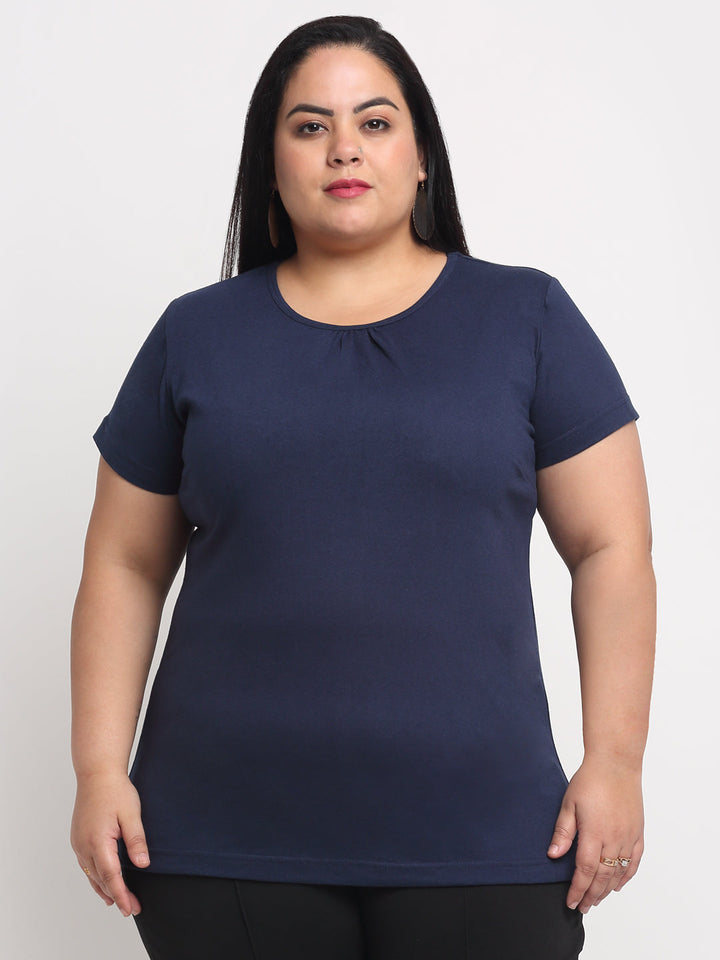 Women Plus Size Navy Blue T-shirt