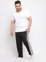 Men Black & Grey Solid Plus Size Track Pants