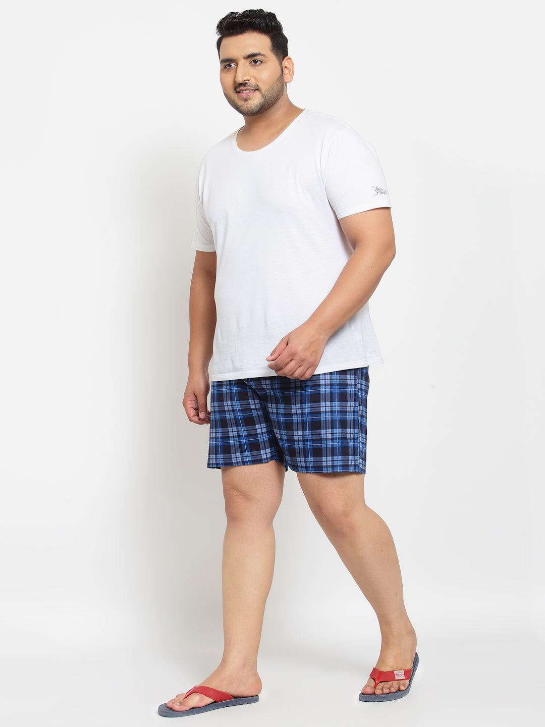 plusS Men Navy Blue Pure Cotton Checked Boxers MBX208E