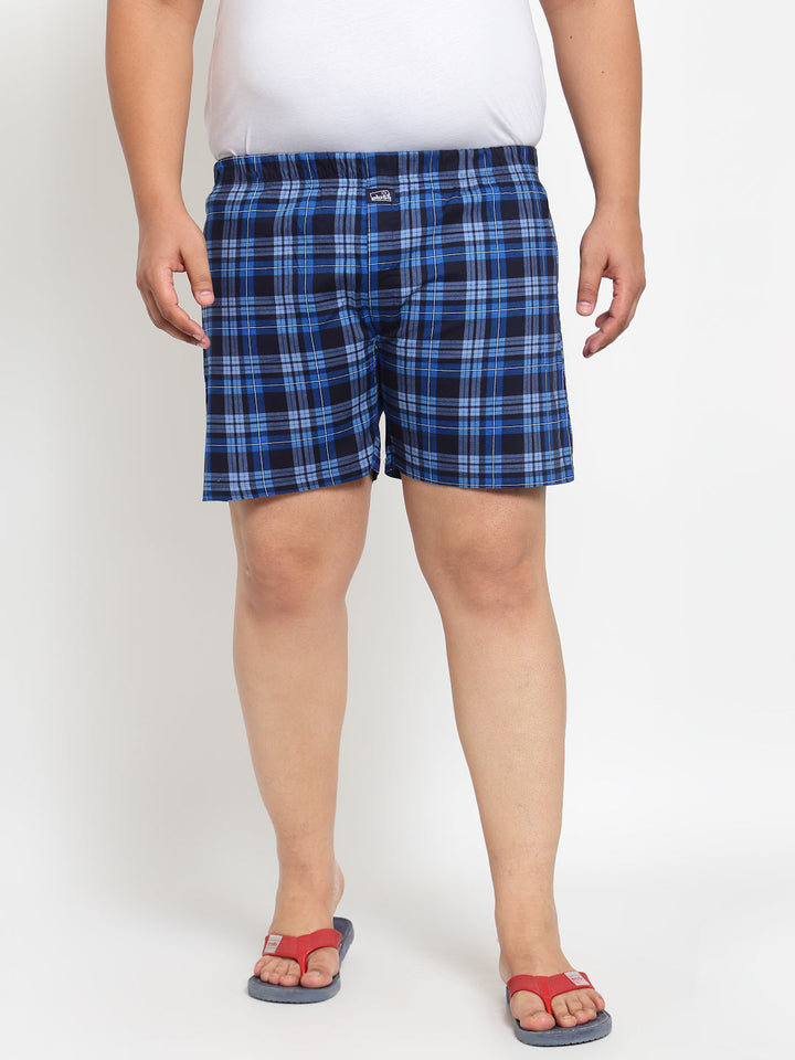 plusS Men Navy Blue Pure Cotton Checked Boxers MBX208E