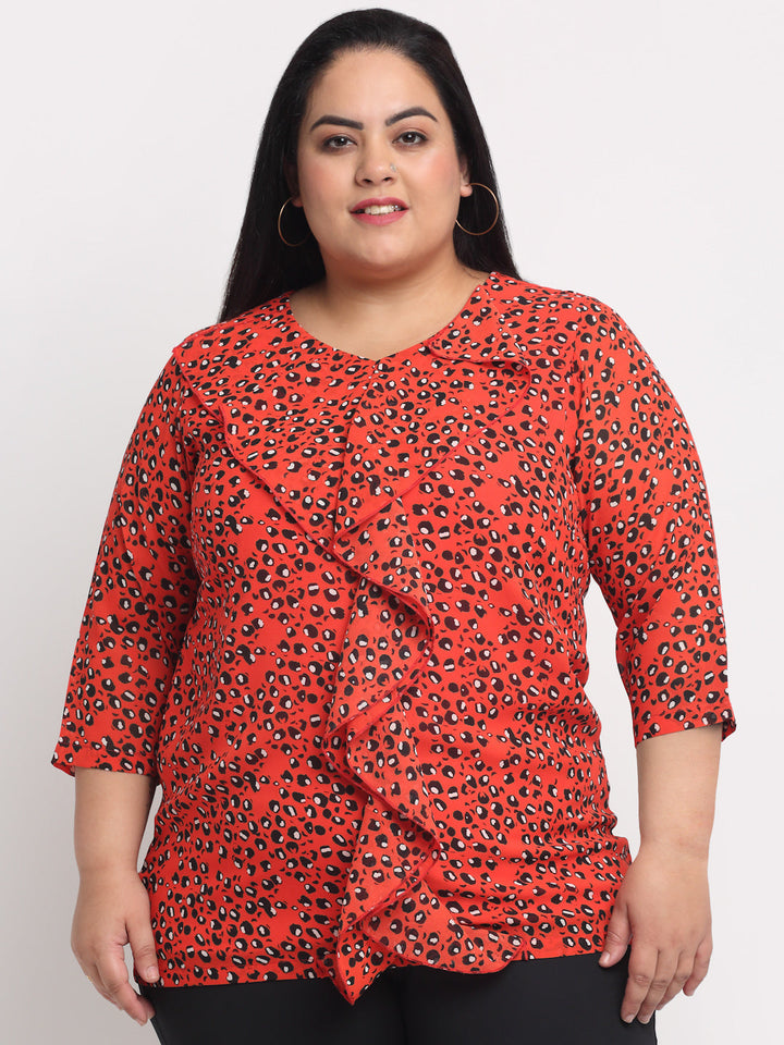 plusS Orange Plus Size Floral Printed Top