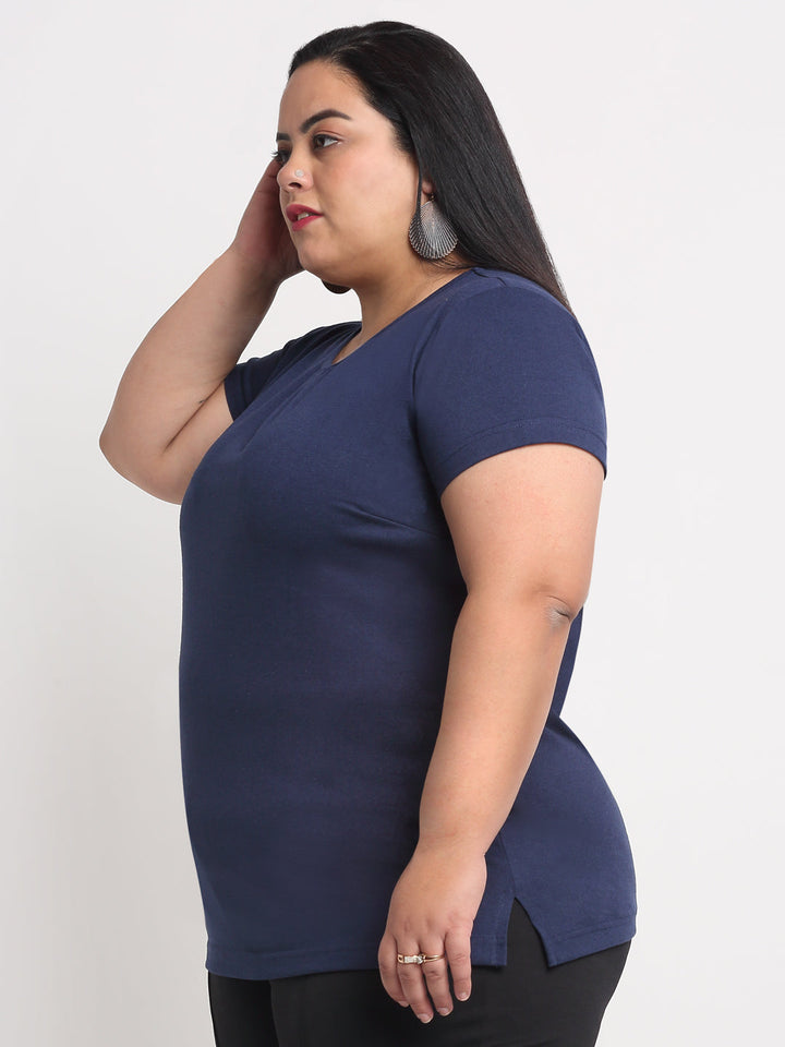 Women Plus Size Navy Blue T-shirt