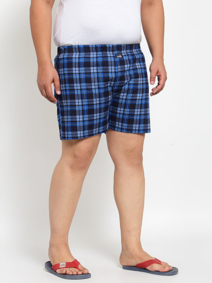 plusS Men Navy Blue Pure Cotton Checked Boxers MBX208E