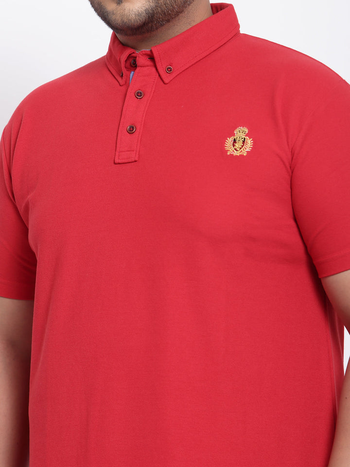 PlusS Men Red Solid Polo T-shirt