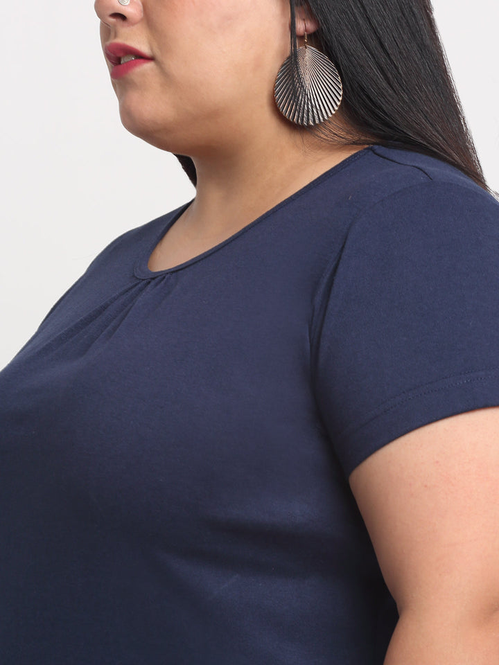 Women Plus Size Navy Blue T-shirt