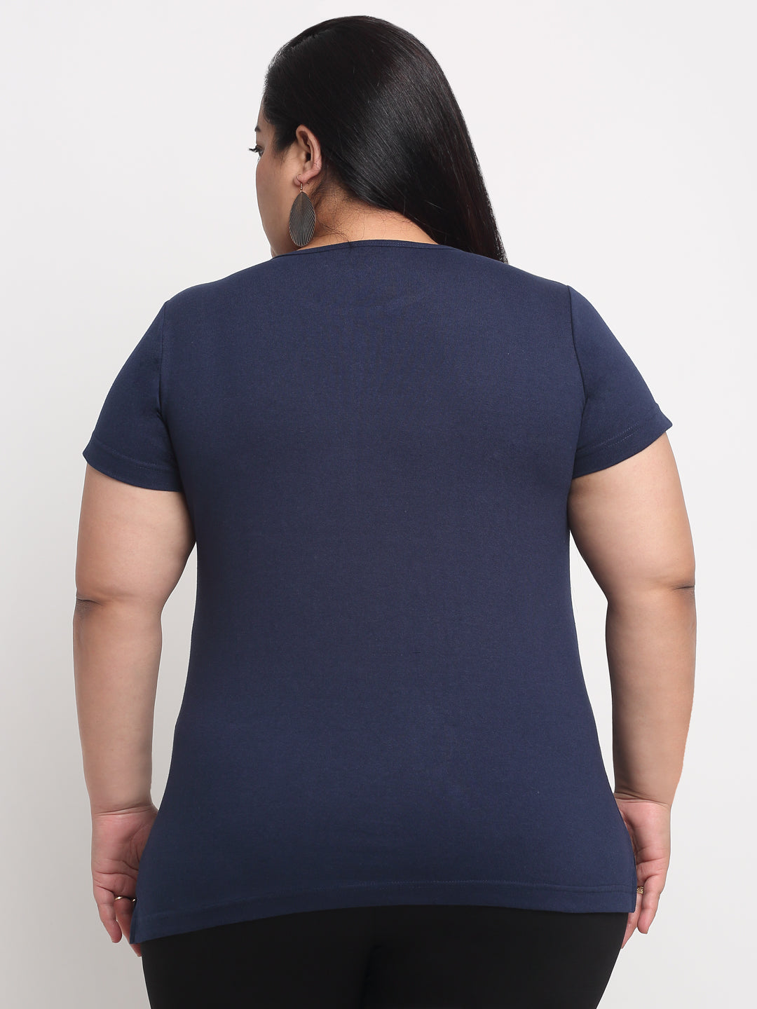 Women Plus Size Navy Blue T-shirt