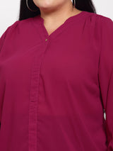 PlusS Women Pink Mandarin Collar Shirt Style Top