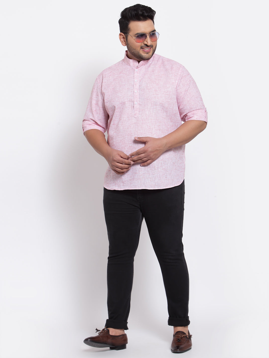 Men Plus Size Pink Kurta