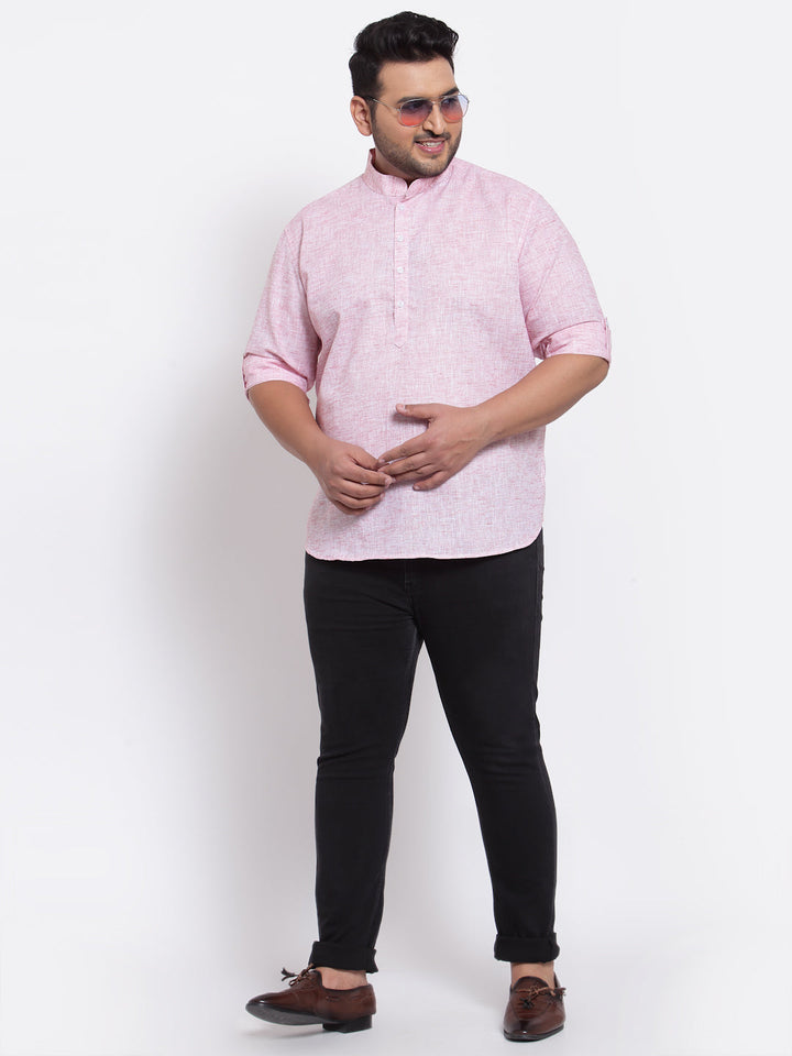 Men Plus Size Pink Kurta