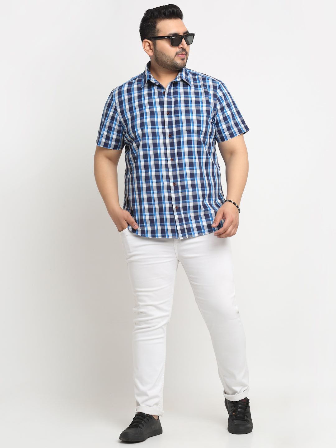 Plus Size Tartan Checks Cotton Casual Shirt