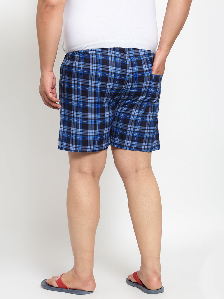 plusS Men Navy Blue Pure Cotton Checked Boxers MBX208E