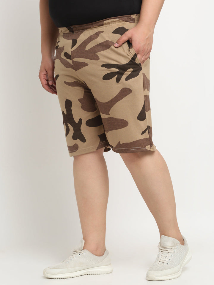 plusS Men Camouflage Printed Cotton Mid-Rise Shorts