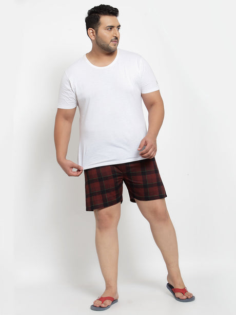 plusS Men Rust Brown  Red Checked Pure Cotton Boxers