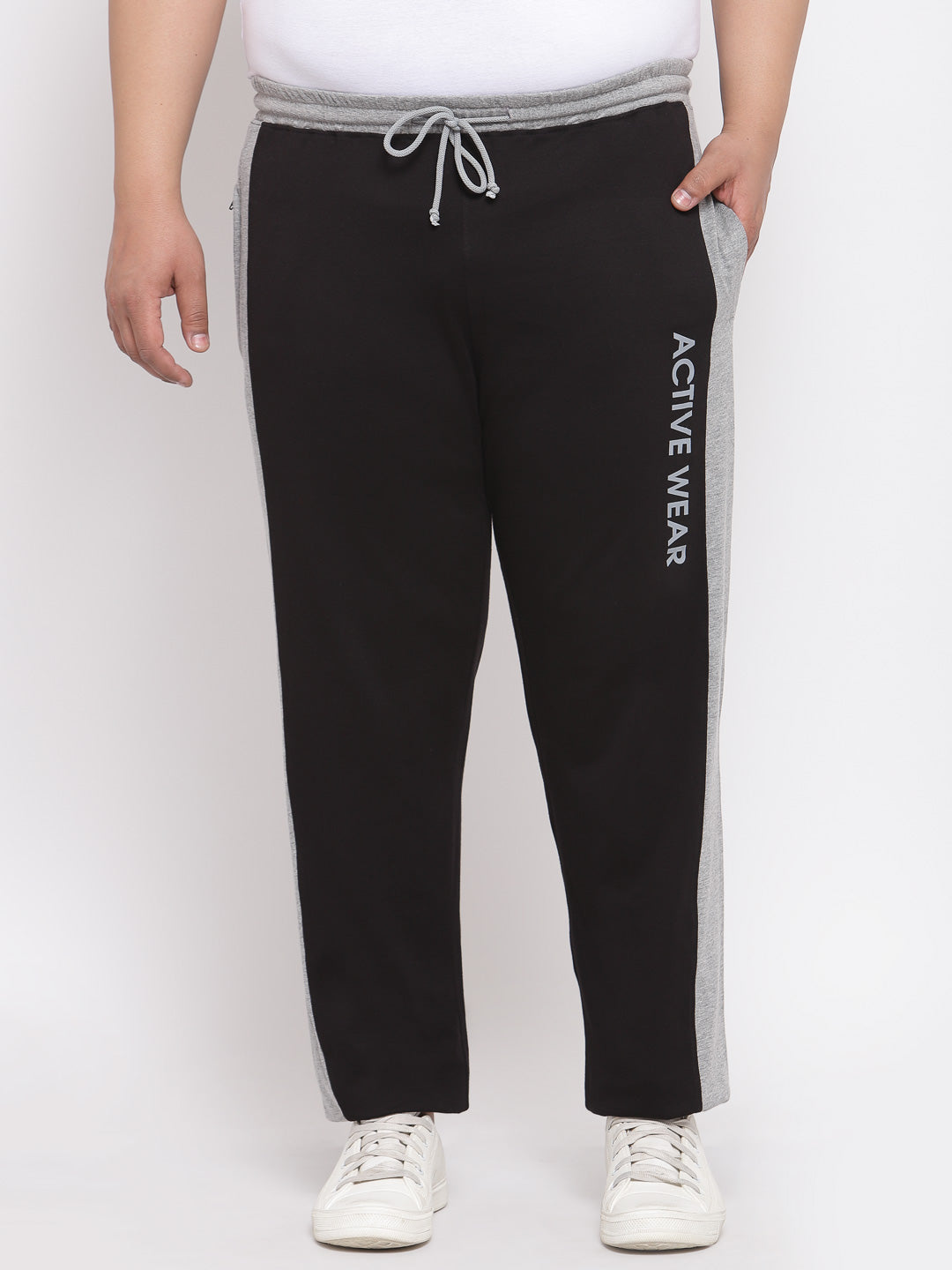 Men Black & Grey Solid Plus Size Track Pants