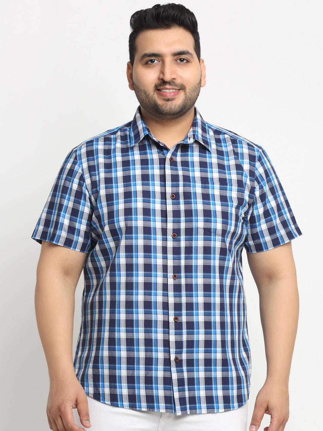 Plus Size Tartan Checks Cotton Casual Shirt