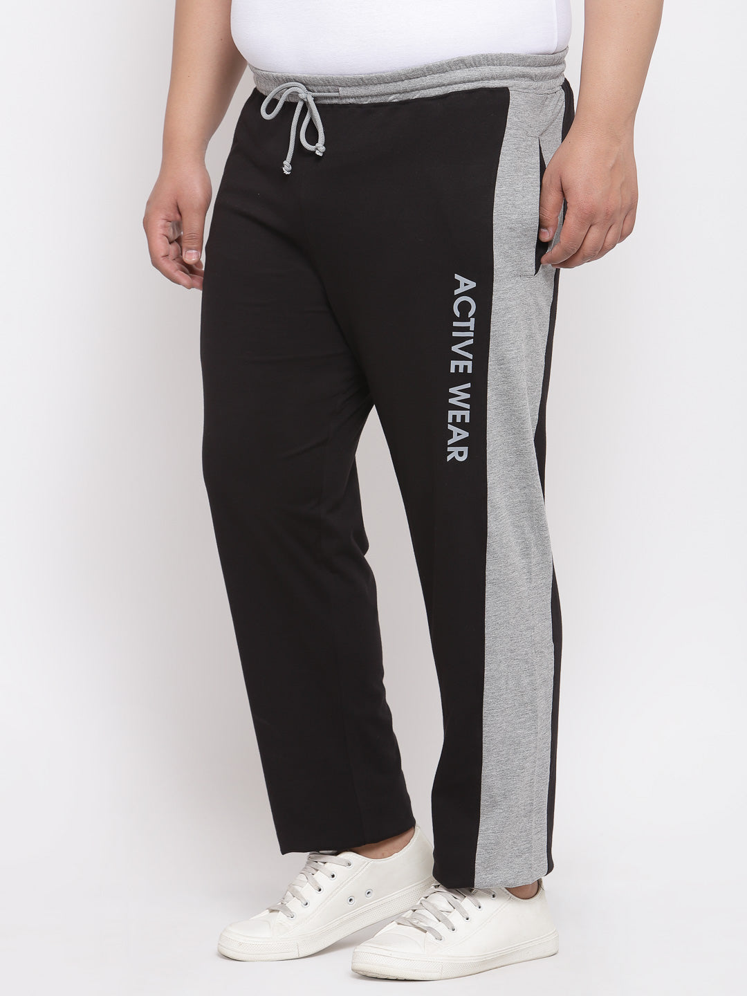 Men Black & Grey Solid Plus Size Track Pants
