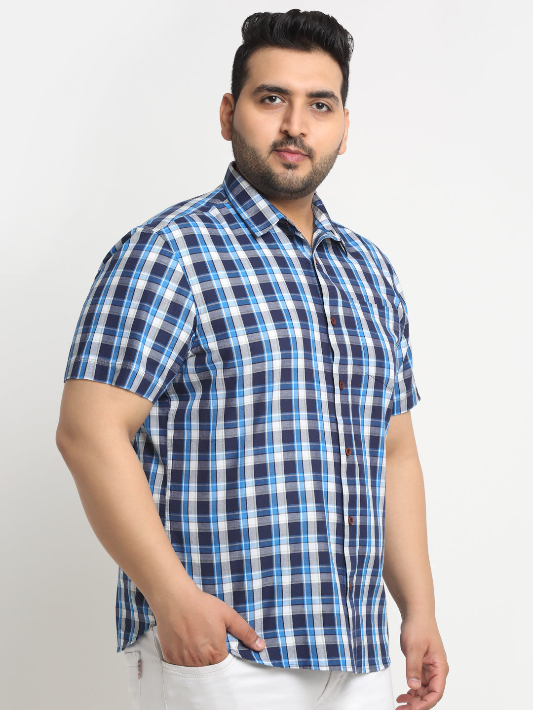 Plus Size Tartan Checks Cotton Casual Shirt