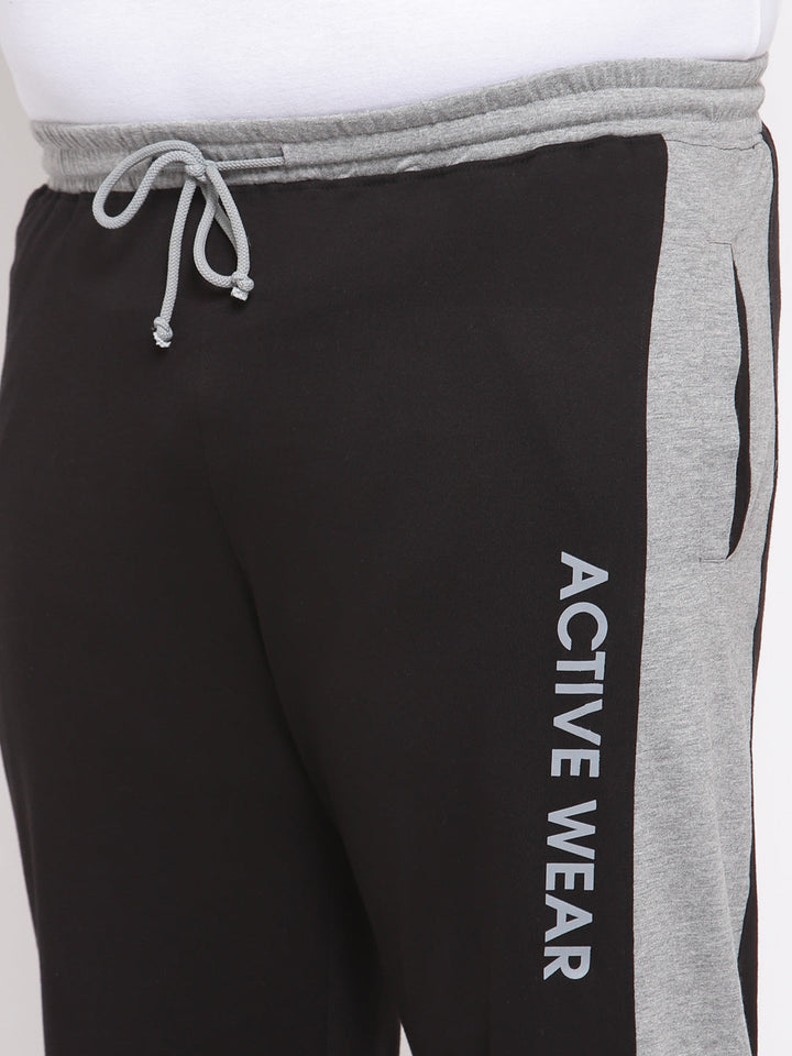 Men Black & Grey Solid Plus Size Track Pants