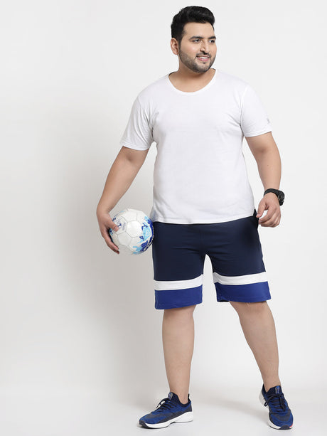 plusS Plus Size Men Navy Blue Cotton Sports Shorts