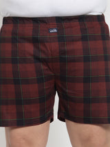 plusS Men Rust Brown  Red Checked Pure Cotton Boxers