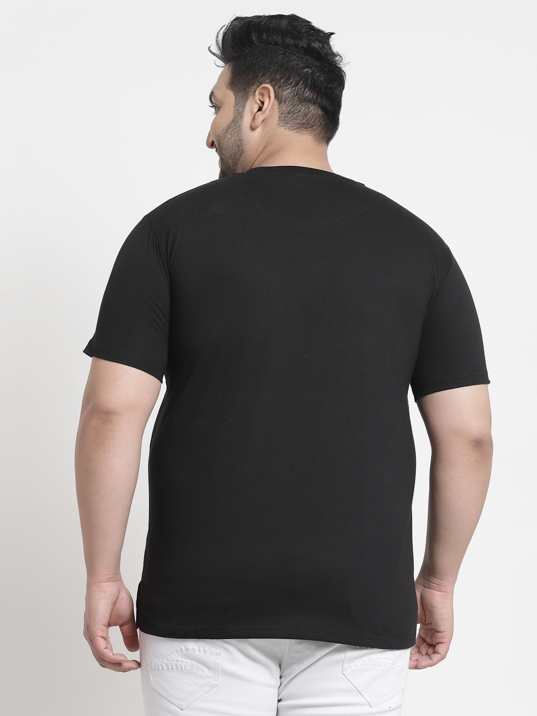 Men Plus Size Black Typography Printed T-shirt