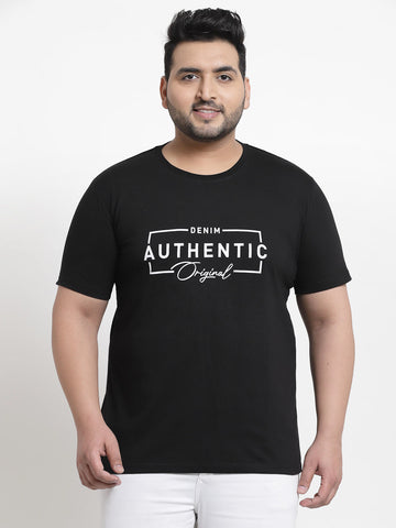 Men Plus Size Black Typography Printed T-shirt