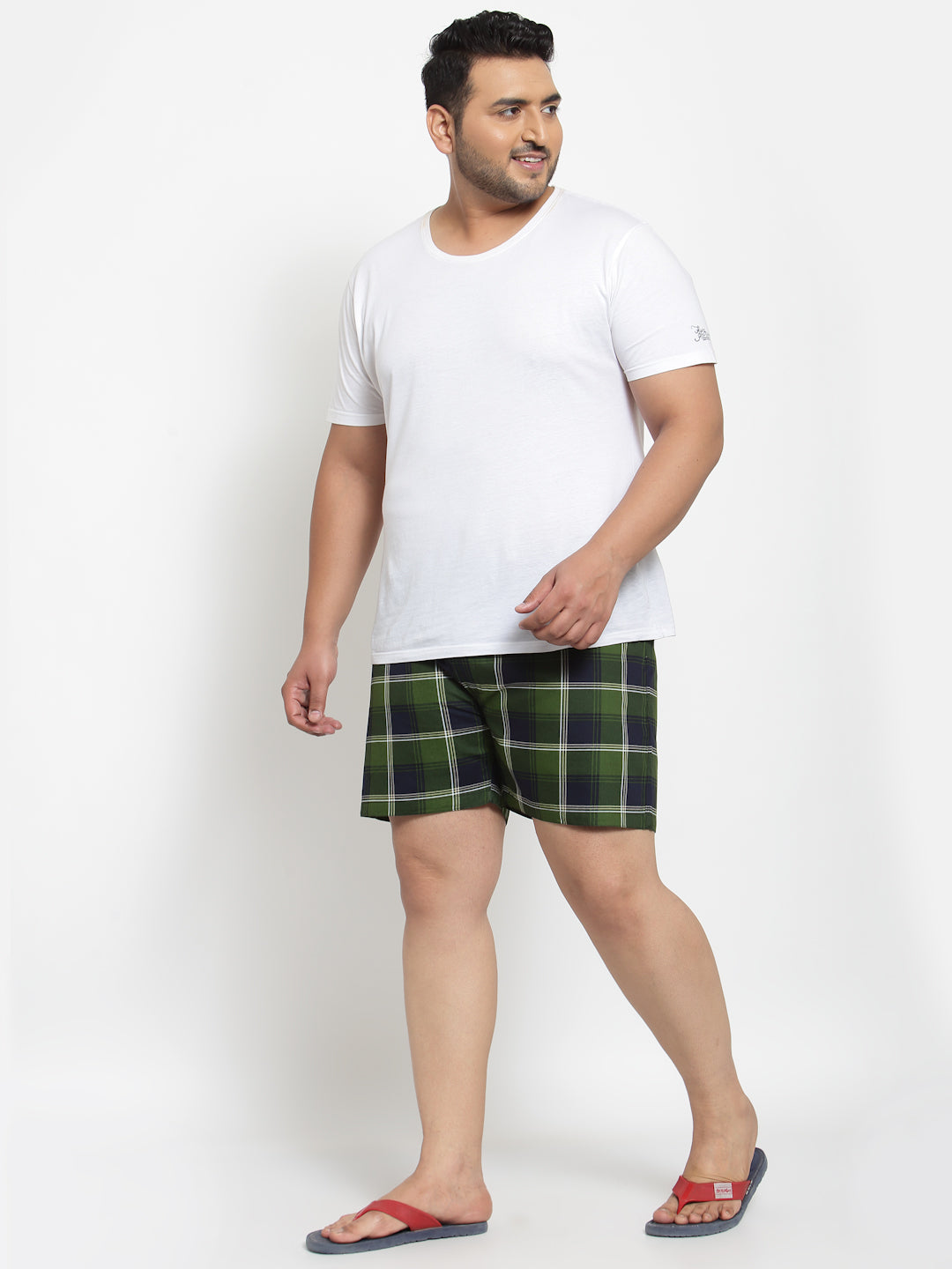 plusS Men Plus Size Green  Black Checked Pure Cotton Boxers