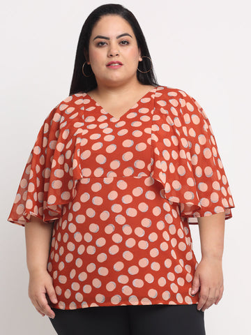 plusS Orange Plus Size Polka Printed Top