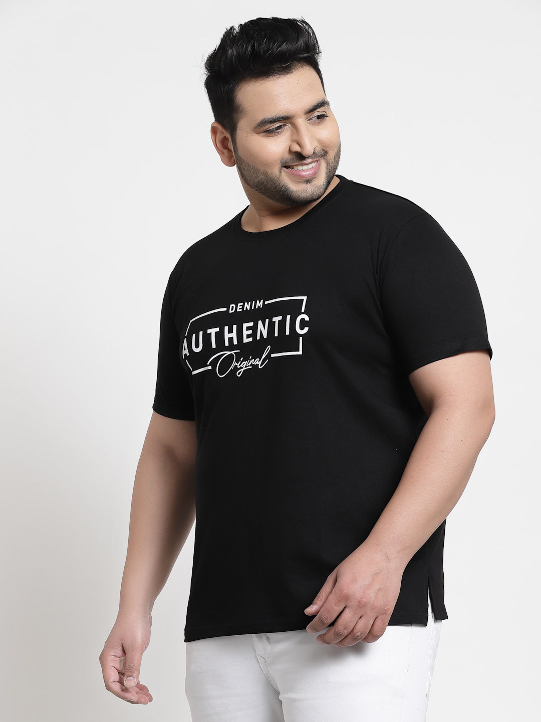 Men Plus Size Black Typography Printed T-shirt