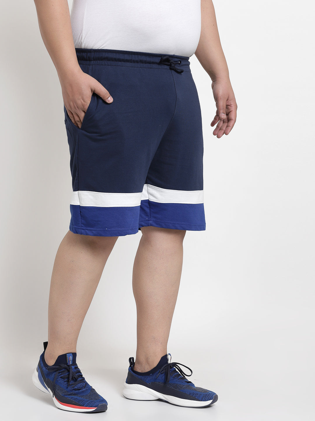 plusS Plus Size Men Navy Blue Cotton Sports Shorts