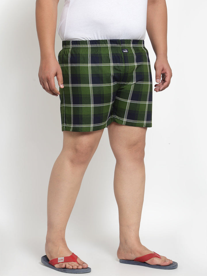 plusS Men Plus Size Green  Black Checked Pure Cotton Boxers