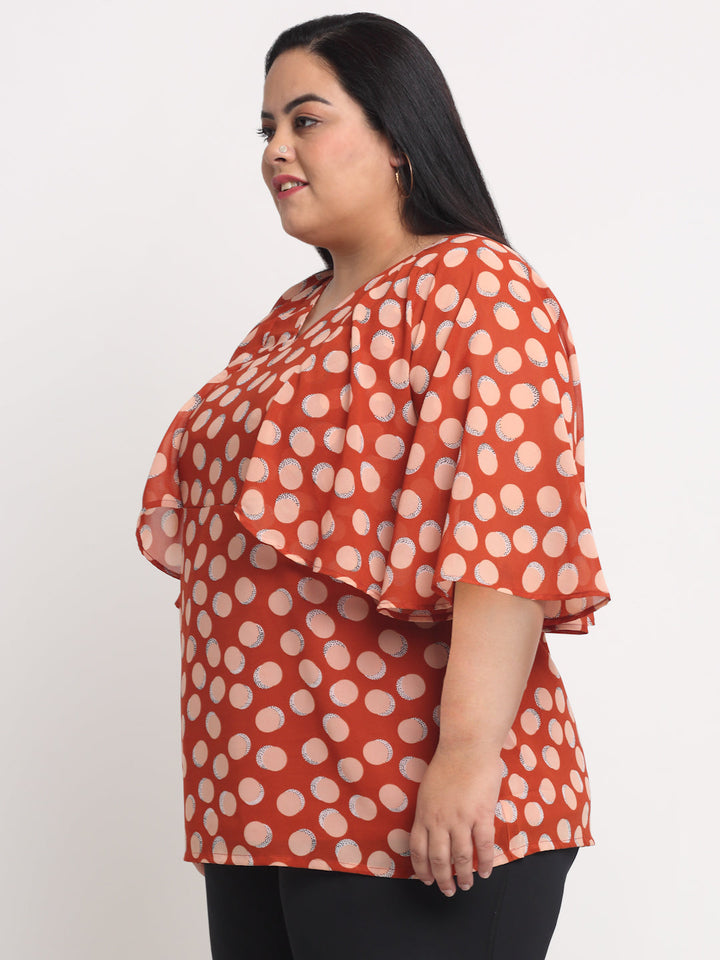 plusS Orange Plus Size Polka Printed Top