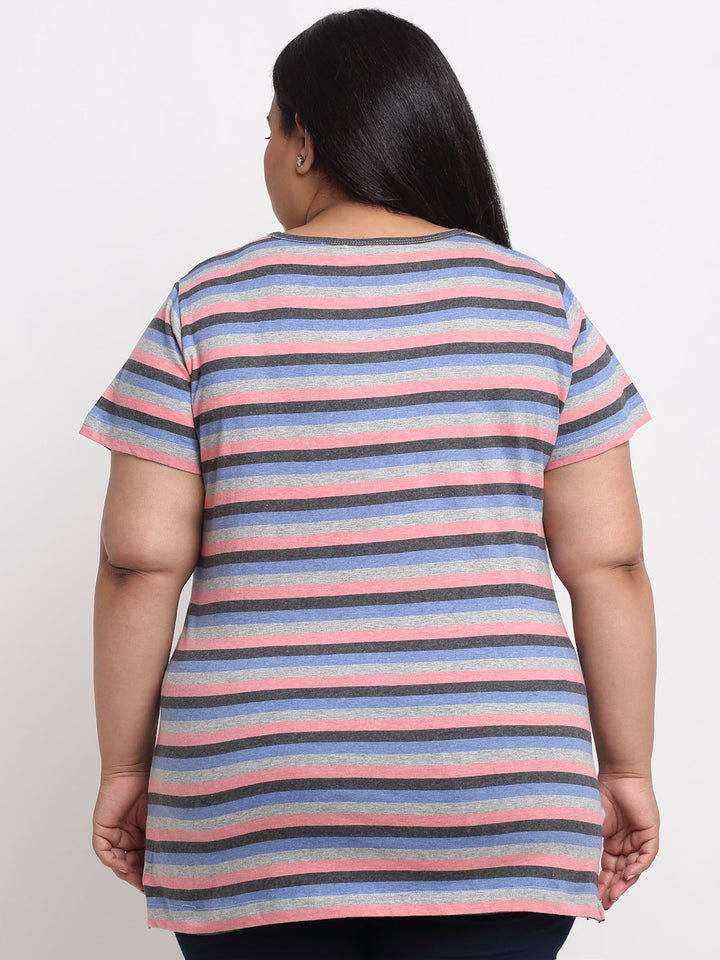 Women Plus Size Multicoloured Striped T-shirt